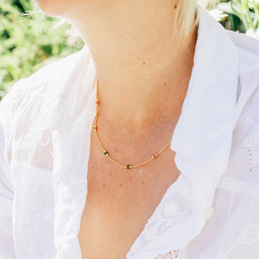 Gold-Plated Sterling Silver Tourmaline & Gold Bead Necklace