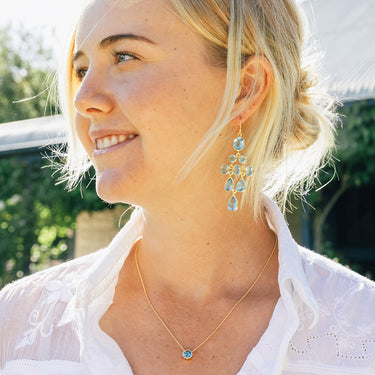 Gold-Plated Sterling Silver Semi Precious Stone Chandelier Earrings