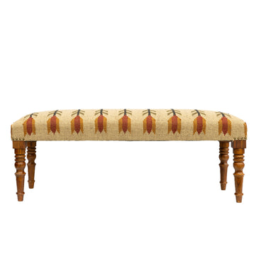 Decorative bench with tulip patterned seat and wooden legs 