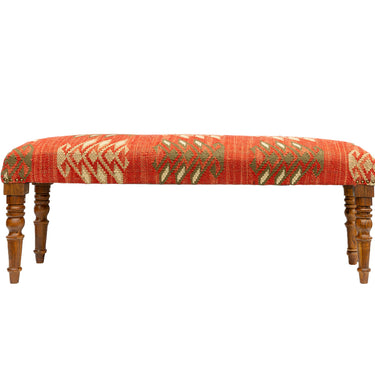 Kilim Upholstered Bench w Wooden Legs