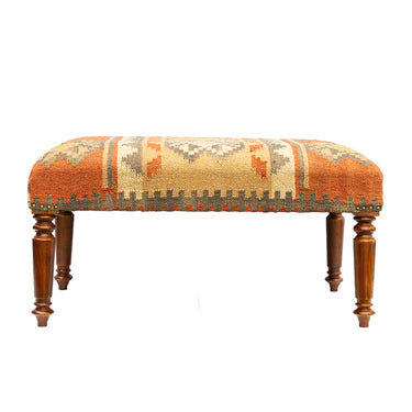 Kilim Upholstered Ottoman w Wooden Legs