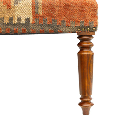 Kilim Upholstered Ottoman w Wooden Legs