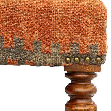 Kilim Upholstered Ottoman w Wooden Legs