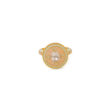 Chattra phool pink enamel polki ring