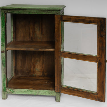 Timber & glass fronted cabinet w green interior