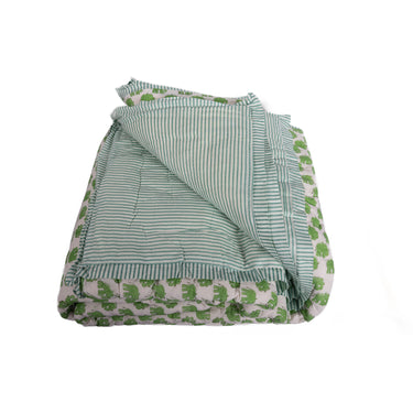 Cotton Child's Bed Quilt w Block Print Elephants