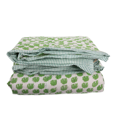 Cotton Child's Bed Quilt w Block Print Elephants