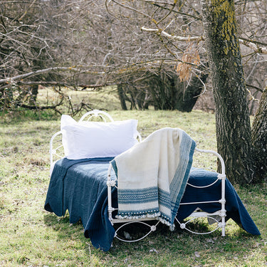 indigo & natural organic deshi wool hand-spun & woven throw