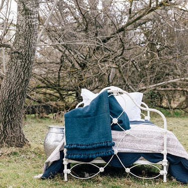 indigo hand spun and woven deshi wool throw