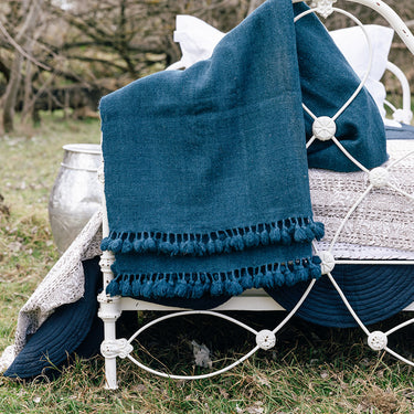 indigo hand spun and woven deshi wool throw