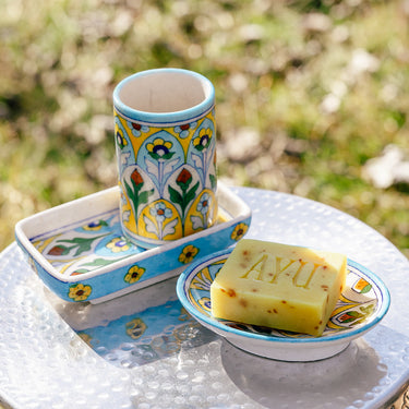 ceramic bathroom cup & soap dish set