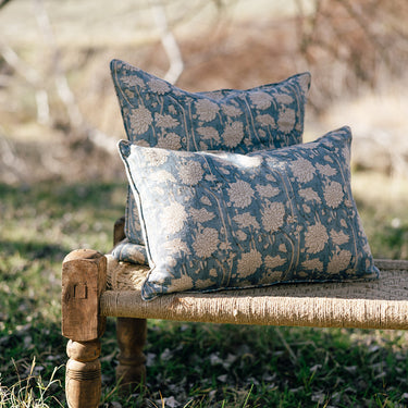 floral block printed linen cushion cover