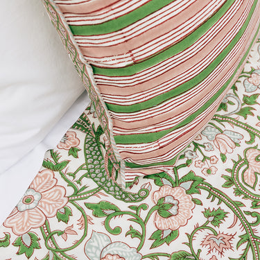 Pink & Green Block Printed Cotton Cushion Cover