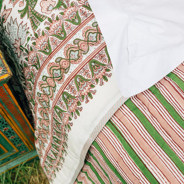 Pink & Green Block Printed Cotton Quilt