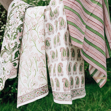 Pink & green block printed utility towel