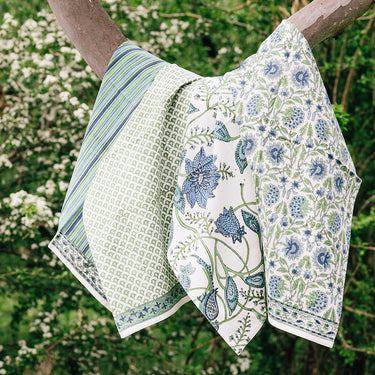 Green & blue block printed utility towel