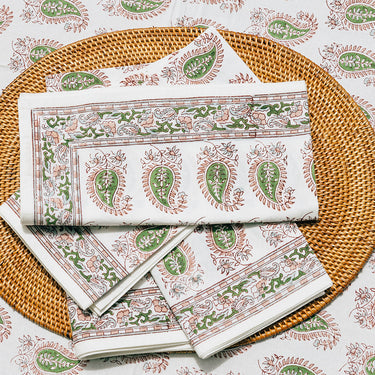 Pink & green block printed napery