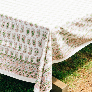 Pink & Green Block Printed Napery