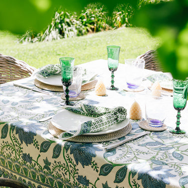 Green & Blue Block Printed Napery
