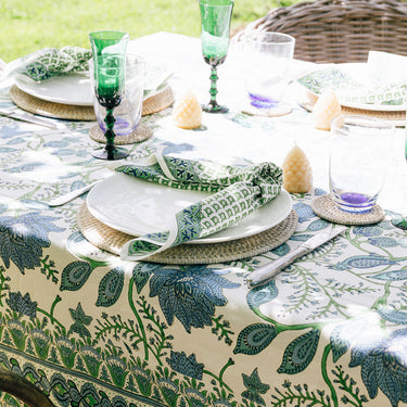 Green & Blue Block Printed Napery