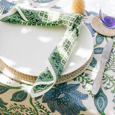 Green & Blue Block Printed Napery