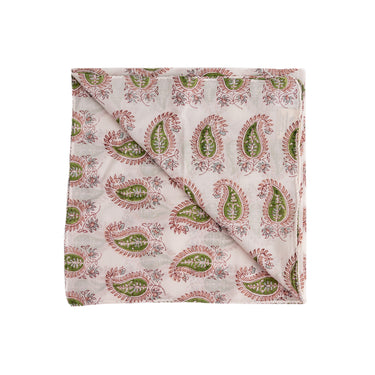 Pink & green block printed cotton hankie