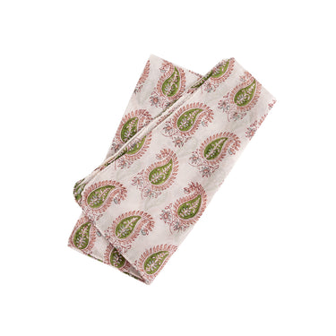 Pink & green block printed cotton hankie