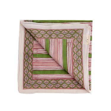 Pink & green block printed cotton hankie