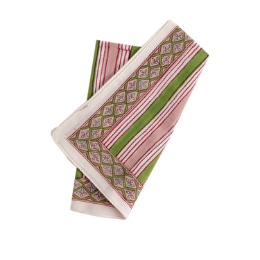 Pink & green block printed cotton hankie