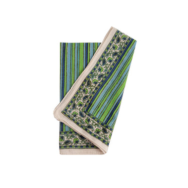 Green & blue block printed cotton hankie