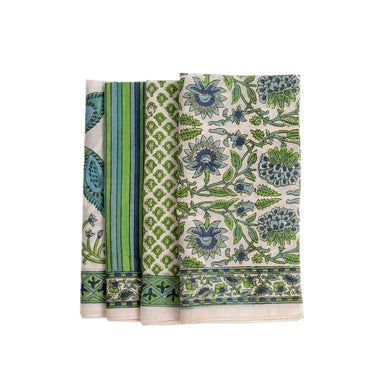 Green & blue block printed cotton hankie