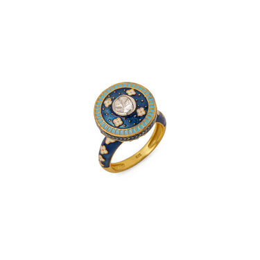 Chattra phool polki navy enamel ring