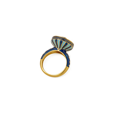 Chattra phool polki navy enamel ring