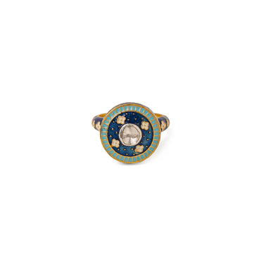 Chattra phool polki navy enamel ring