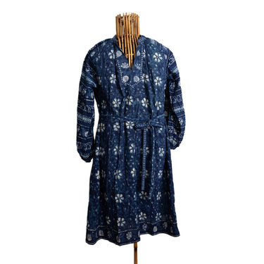 Anokhi Indigo Mud Resist Dye Blockprinted Gypsy Dress