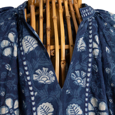 Anokhi Indigo Mud Resist Dye Blockprinted Gypsy Dress