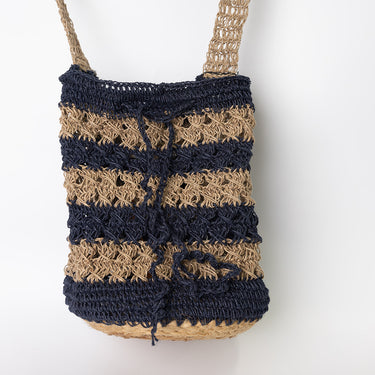Navy and natural cross body beach sac