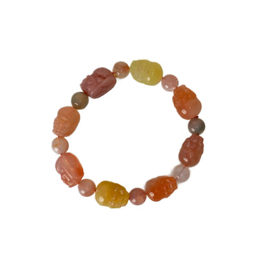 Carved Tibetan Pastel Agate Beaded Bracelet
