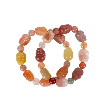 Carved Tibetan Pastel Agate Beaded Bracelet