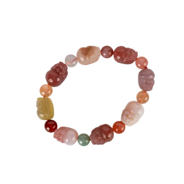 Carved Tibetan Pastel Agate Beaded Bracelet