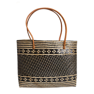 hand woven handbag w leather strap