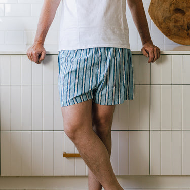 Blue & White Hand Block Printed Unisex Boxers