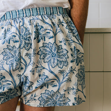 Blue & White Hand Block Printed Unisex Boxers