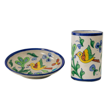 ceramic bathroom cup & soap dish set