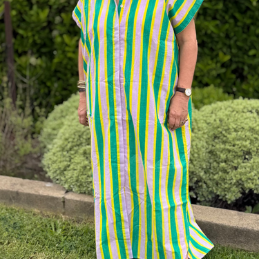 Multi Stripe Block Print Cotton Shirt Dress