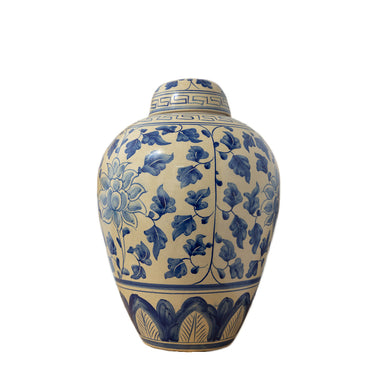 blue and white large ginger jar hand painted