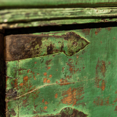 Green Painted Teak Pitara Box on Wheels