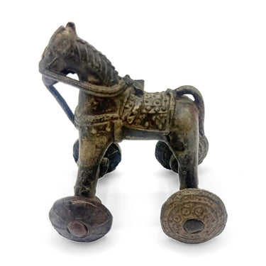 Brass Temple Toy Horse on Wheels