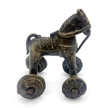 Brass Temple Toy Horse on Wheels