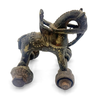Brass Temple Toy Horse on Wheels